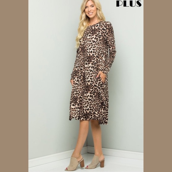 Wife of Eric Dresses Brushed Leopard Print Midi Dress Plus Size
